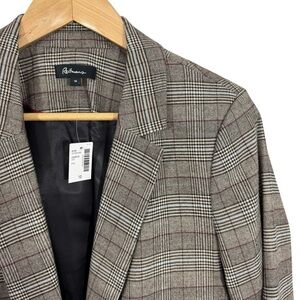 Reitmans Plaid Blazer Sz 12 Grey Brown Longline Suit Jacket Career Office NWT